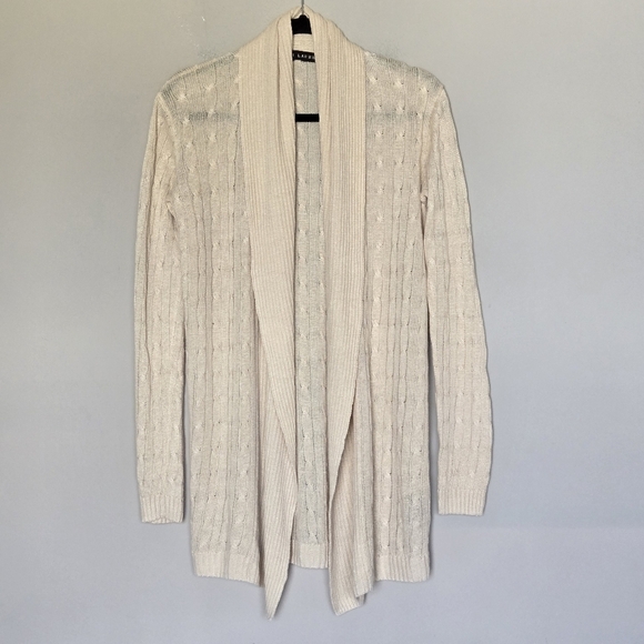 Ralph Lauren Black Label 100% Linen Cable Knit Shawl Collar Cardigan Sweater - Picture 6 of 13